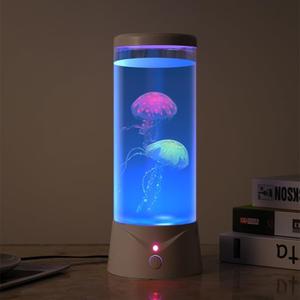 Jellyfish Lamp 9 Color Changing 2 Mode Portabe Jelly Fish Night Light LED Mood Lamp Home Decor for Room Office Night Light Liquid Motion Lamp Ideal Gift for Kids (White)