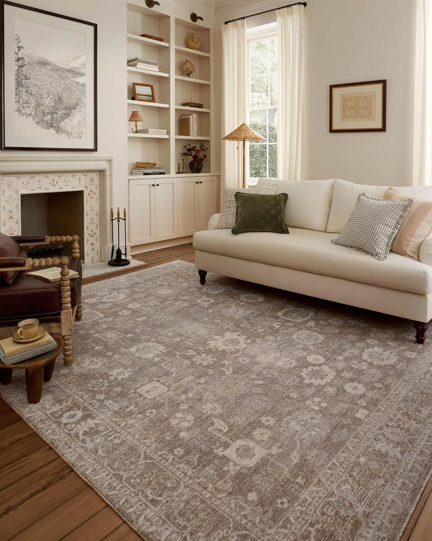 Loloi Chris Loves Julia Louisa Collection LOI-03 Taupe/Ivory 7'-10" x 7'-10", .38" Pile Height, Round Area Rug