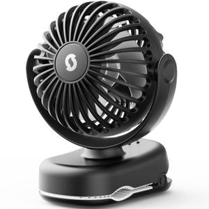 SWEETFULL Stroller Fan with Clip - Portable Mini Clip on Fan, 3 Speeds, 11Hrs Cooling, Cute Small Personal Desk Cooler for Baby Essentials, Bike Accessories, Car Seat, Umbrella, Carrier - Black