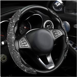 2 PCS Steering Wheel Cover, Segmented Car Wheel Covers with Crystal Rhinestones, Non-Slip Protector Bling Sparkly Decoration for Most Steering Wheels, Car Accessories (White)