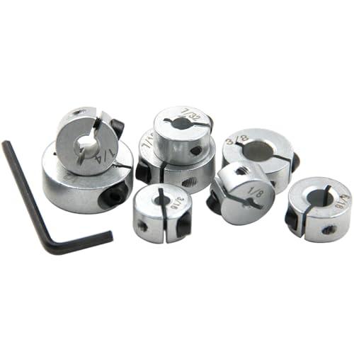Wolfride Drill Bit Stop Collar Set, Drill Bit Depth Stop Collar Set Split Ring Clamping Shaft Collars Drilling Limit Ring 1/2", 7/16", 3/8", 5/16", 1/4", 7/32", 3/16", 1/8"