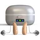 Invisible Rechargeable OTC Hearing Aids for Seniors  16 Channel Digital Sound Processing & Noise Cancelling, Auto On/Off with Charging Case, Smart Comfortable Secure Fit (Beige) (Grey)