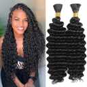 Deep Wave Bulk Braiding Hair for Boho Braids 20 Inch 2 Bundles 200g Curly Boho Hair for Braiding No Weft Wet and Wavy Hair Extensions (#1B)