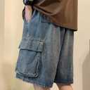 EMMIOL Baggy Jean Shorts Men, Y2k Jorts Cargo Ripped Elastic Waist, Mens Denim Shorts Comfy Casual Streetwear Summer (S)