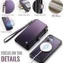 Defencase for iPhone 17 Magnetic Wallet Case Compatible with Magsafe with RFID Blocking Zipper Pocket & Card Holder for Women Men PU Leather Strap Detachable Case for iPhone 17 (6.3 inch), Purple