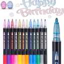 Misssugar5 Glitter Markers Double Line Outline Markers, 12 Colors Doodle Dazzle Markers, For Painting, Christmas Cards, DIY Craft Projects Art Supplies For Girls Kids Ages 8-12 Glitter Pens For Adults