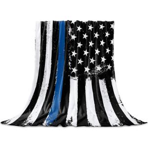 Thin Blue Line Police Blanket Fleece Throw Blankets 40'' x 50'', Lightweight Super Soft Micrifiber Honor Law Enforcement USA Vintage Warm Plush Cozy Luxury Bed Blankets All Season for Couch/Sofa/Gift