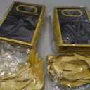 AmazingSpark 50 Pcs Black Gold Mini Gift Bags Bulk 6.3 x 3.9 x 2.8 Inch Party Favors Elegant Small Gift Bags with Handles and Ribbon Bows for Wedding Birthday Bridal Baby Shower Party Favors