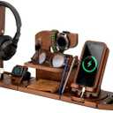 TESLYAR Gifts for Men Multifunctional Modular Wooden Desk Organizer Wood Phone Docking Station Xmas Gifts for Dad Husband Anniversary Nightstand Key Holder Wallet Stand Compatible with iWatch AirPods