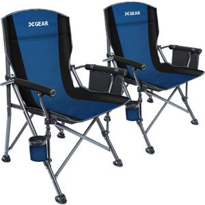 XGEAR Camping Chair with Padded Hard Armrest, Sturdy Folding Camp Chair with Cup Holder, Storage Pockets Carry Bag Included, Support to 400 lbs, 22.83D x 22.83W x 37H in