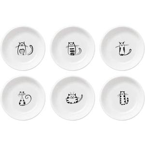 FUYU 6pcs Cute Cat Ceramic Sauce Plate, Snack Plate, Side Dish, 4 inches