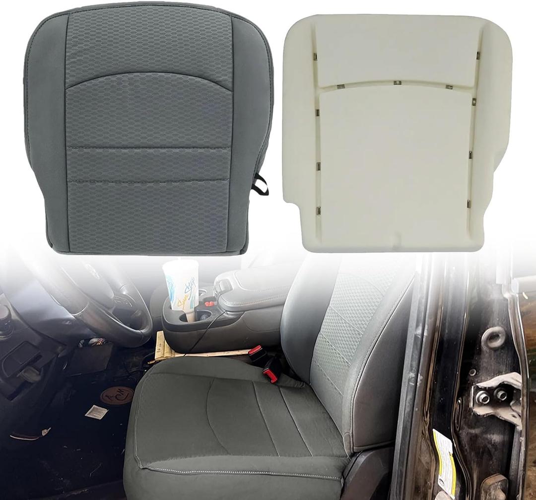 NLQR Front Diver Side Bottom & Foam Cushion Replacement Cloth Seat Covers Gray Compatible with Dodge Ram 1500 2500 3500 4500 5500 2013 2014 2015 2016 2017 2018