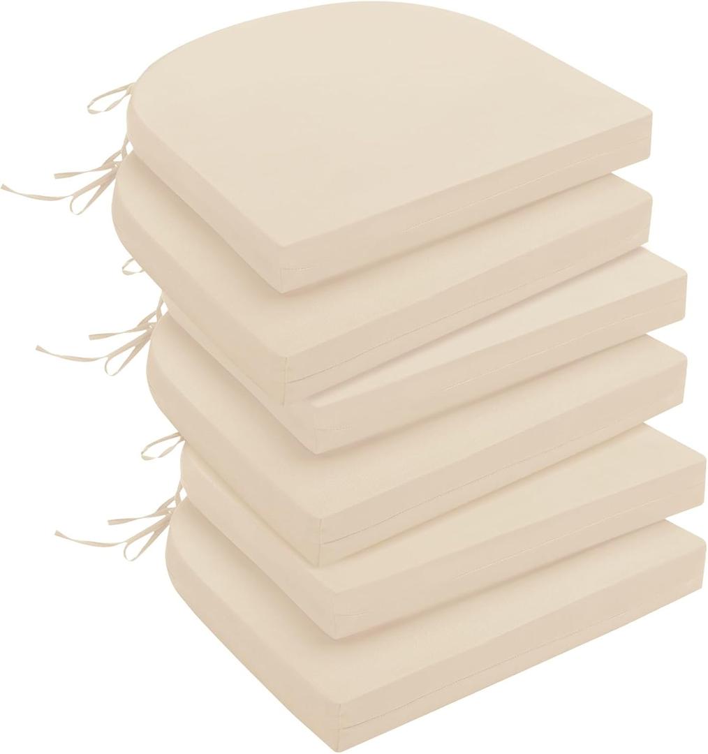downluxe Outdoor Chair Cushions Set of 6 for Patio Furniture, Water-Resistant Patio Chair Cushions with Ties, High Density Foam Outdoor Seat Cushion, 17" X 16" X 2", Beige