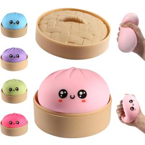 Dumpling Squishy, Dumpling Squishy Mystery Box, Cute Big Squishy Dumpling Stress Ball Fidget Sensory Toy for Adults Anxiety Relief, Novelty Squeeze Ball for Office Desk (Pink)