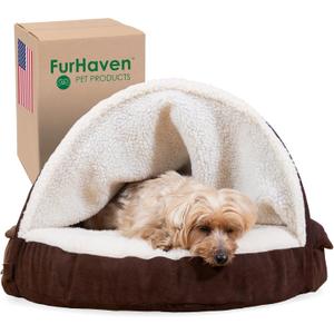 Furhaven 26" Round Memory Foam Dog Bed for Medium/Small Dogs w/ Removable Washable Cover, For Dogs Up to 30 lbs - Sherpa & Suede Snuggery - Espresso, 26-inch