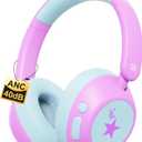 Steellumen Nova1Star Active Noise Cancelling Headphones for Kids, 70H Play Time,Bluetooth6.0,3-Level Volume 75/85/94dB,ANC Safe Wireless Listen, Fast Charging,with Mic,for School,Travel & Airplane (Purple)