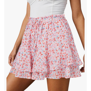 Flowy Shorts for Women Casual Boho Floral Skorts Ruffle Mini Skirts Running Tennis Butterfly Chiffon Shorts S