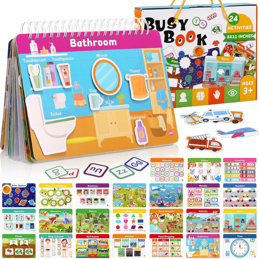 Fuutreo Montessori Busy Book for Toddlers 24 Themes Preschool Learning Binder with Stickers, Cognitive and Sensory Activities for Kids Ages 2-4 Educational Gift for Boys Girls with Gift Box Packaging