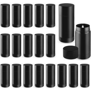 20 Pcs 15g/0.5oz Deodorant Jars Empty Refillable Round Plastic Deodorant Bottles Twist Up Bottom Filling Stick Tubes for Homemade DIY Lotion Bar Chapstick - Black