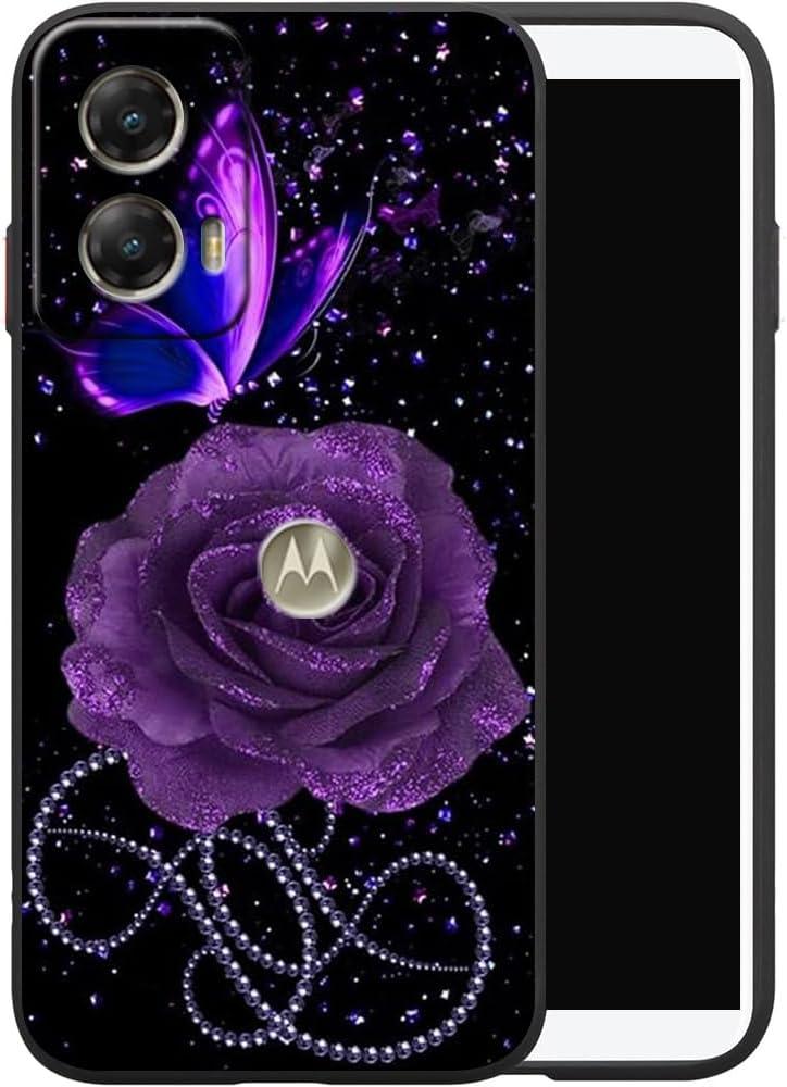 Compatible with Motorola Moto G Stylus 5G 2024 Floral Flower Design Pattern Phone Case,Slim Soft TPU Protective Shockproof Case for Adults Women Girls for Moto G Stylus 5G 2024(Flower Purple)