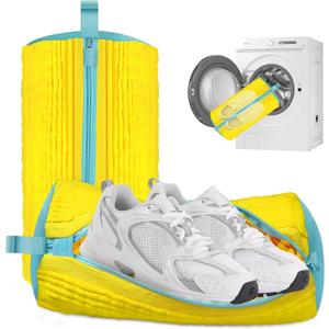 XQXA Shoe Washing Machine Bag 2-Pack - Reusable Shoe Washing Bag with Hidden Zipper, Machine Washable Shoe Bag for Sneakers, Tennis & Athletic Shoes (Yellow)