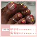 French Tip Press on Toenails Short Square Summer Toe Nail Press ons Fake Toenails with Flower Flame Designs Cute French Tip Toes Press on Nails Rainbow False Toenails for Women DIY Nails Manicure Kit