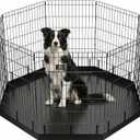 PJYuCien Dog Playpen with Bottom Pad - Metal Foldable Exercise Pen, 8 Panels 36" H x 24" W Indoor Outdoor Pet Fence Puppy Crate Kennel, Black