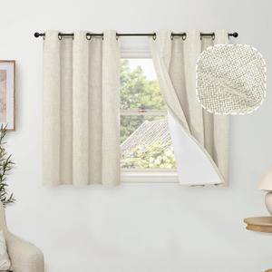 Lajode 40 Inch Length Linen Blackout Curtains for Short Cafe Window, Thermal Insulated Light Blocking Soundproof Privacy Burlap Curtains 2 Panels, Each 38 Inch Wide Natural