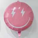 4PCS Pink Smile Face Balloons 23 Inch/Pink Preppy Themed Party Decor/Preppy Y2k Hot Pink Party Balloons Smile Face Lightning Supplies for Teen Hippie Girls Bachelorette Early 2000s Theme
