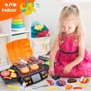 CUTE STONE Cooking Toy BBQ Set, 2 Layers Kids Grill Playset with Play Food, Pretend Smoke Sound and Light, Kitchen Accessories Utensils Toy, Outdoor Camping Barbecue Toys Gift for Toddlers Girls Boys