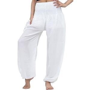 B BANGKOK PANTS Harem Pants Women Yoga Boho Clothes with Pocket (One Size, Regular, White)