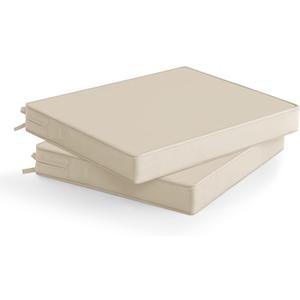 Outdoor Chair Cushions Set of 2: Waterproof & Fade Resistant Deep Seat Cushion for Patio Furniture - 24 x 24 x 3 Inch Chair Pads with Ties and Hidden Zipper - Patio Chair Cushion Replacement, Beige