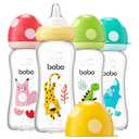 YOHKOH Natural Glass Baby Bottle with Level 2 Medium Flow Nipple, Newborn Anti-Colic Baby Bottles, Wide Neck Mushroom Baby Glass Bottle (8.8ounce (Pack of 4), Multicolour2)