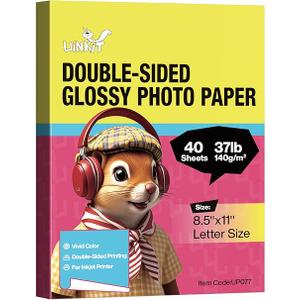 Uinkit 100 sheets Photo Paper Glossy Double Sided 8.5x11 Inkjet 37lb 140gsm Dye ink Thin Photo Picture Flyer Calendar Magazine CD Cover letter