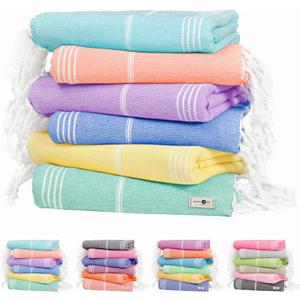 Native Fab Turkish Cotton Beach Towels Set of 6, Oversized 40x71 Inches, Thin & Lightweight, Quick Drying, Sand Resistant, Compact for Travel - Perfect for Summer, Beach, Pool, Spa - Multi 6 Colors