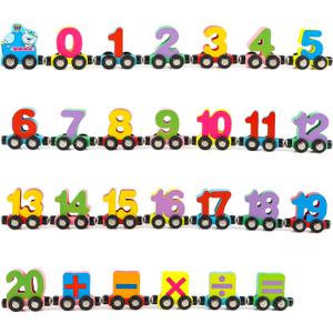 Wondertoys 27 PCS Wooden Magnetic Number Train Set Toy Compatible with Major Brands Train Set Tracks