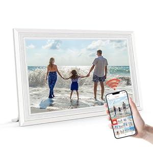 Frameo 10.1" Digital Picture Frame with 32GB Memory White WiFi Electronic Photo Frame 1280 x 800 IPS HD Touch Screen Auto-Rotate Slideshow Wall Mountable Share Photos/ Video Remotely Anywhere