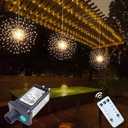 3 Pack 600 LED Plug-in Starburst Lights, Firework Light 8 Modes Dimmable Remote Control Waterproof Hanging Fairy Lights, Copper Wire Light for Patio Party Tent Halloween Christmas Decor (Warm White)