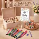 98 Pcs Baby Shower Blocks to Decorate Game Painting Kit Includes 72 Wooden Blank Dolls 1 Storage Box 24 Markers for Baby Shower Activities Gender Reveal Decorations(Pink)