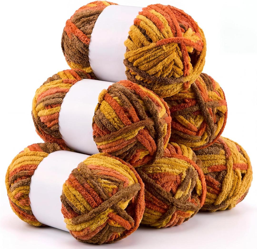 Timgle 6 Skeins Autumn Chunky Yarn Velvet Chenille Yarn Each 50g/ 5.3 oz