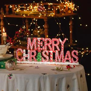 NIKKY HOME Merry Christmas Table Sign, Resin Christmas Decorative Signs, Free Standing Centerpiece for Xmas Party Decor for Table Mantel Living Room Winter Holiday Decor