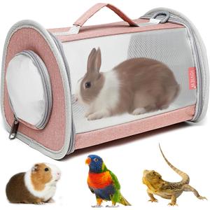 Guinea Pig Carrier Travel Small Animal Carrier Bag Lizard Bird Rabbit Carrier Cage Squirrel Breathable Bag Portable Travel Hamster Small Pet Hangbag (Large, Pink)