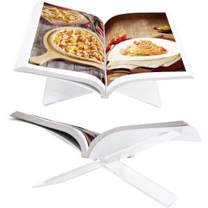 Transparent Clear Acrylic Book Holder 2 Piece Reading Stand for Open and Closed Books, MagazinesTextbooks Stand, Clear Book Holder for Kitchen Counter, Recipe Book Display Res
