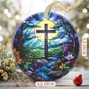 Cross Christmas Ornament, 3.5 Inch Ceramic Religious Ornament, Christmas Tree Ornaments, Christian Gifts, Religious Gifts, Gifts for Christmas, Perfect for Holiday Party, Tree, Window (Cross and River)