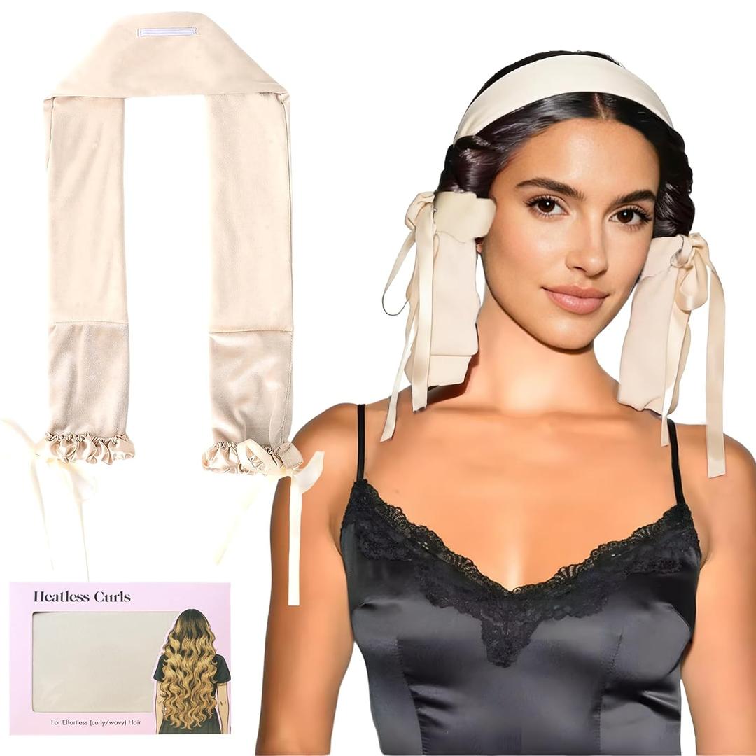 Sleepie tie Heatless Hair Curlers Overnight,No Heat Hair Curlers to Sleep in, Soft Ribbon Wrap for Long Hair, Heatless Curling Rod Headband Set for Long Hair(White)