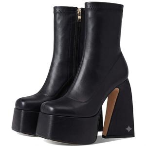 Uacllcau Platform Boots for Women Mid Calf Boots Square Toe Chunky High Heel Boots Side Zipper Ankle Booties 7.5