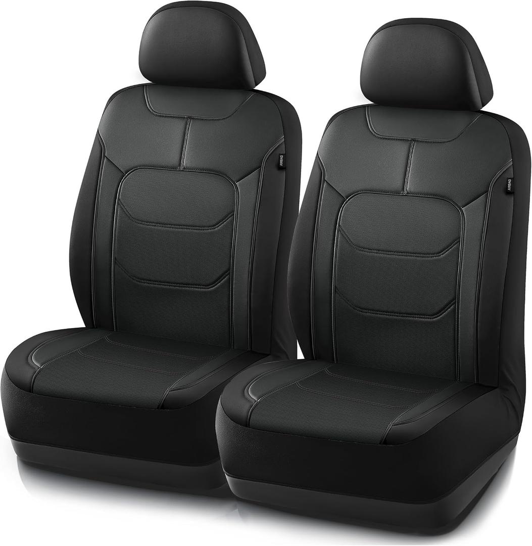Road Comforts Seat Covers, Premium Leather Car Seat Covers Front Seats,Airbag Compatible, Automotive Seat Covers Universal Fit Most Cars,Vans,Truck,SUV Black