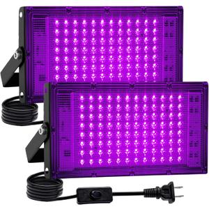 2 Pack 100W Black Light, LED Blacklight with US Plug and Switch, Black Lights for Glow None Party, Halloween,Body Painting, Painting and Tapestry