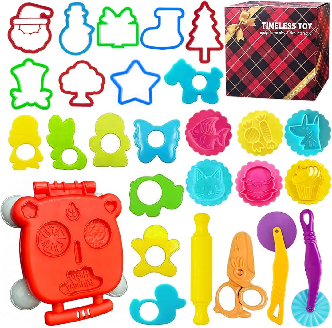 Dough Tool Set, 28 Pcs Dough Tools Sets for Kids Ages 4-8, Dough Accessories Includes Molds, Cutters Roller, Rolling Pins, Safety Scissors, Plastic Knife (Colorful3)