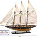SAILINGSTORY 30" Wooden Sailboat Model Ship Sailboat Decor Schooner Atlantic 1:50 Scale Replica Navy and Walnut Antique Finish
